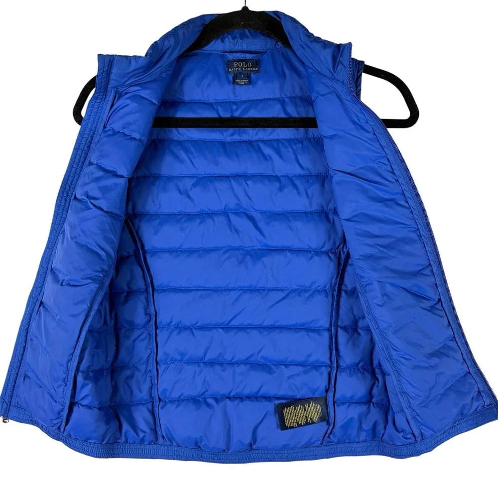 Polo Ralph Lauren Puffer Vest Jacket Boys 7 Blue Red Pony Logo Full Zip Quilted